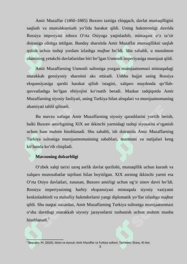 Amir Muzaffarning siyosiy faoliyati. mavzusida kurs ishi 3