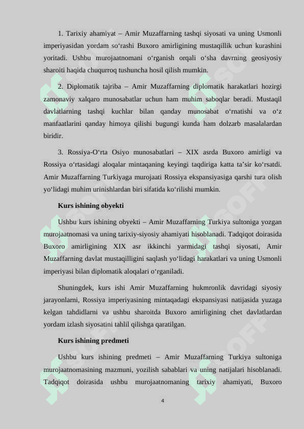 Amir Muzaffarning siyosiy faoliyati. mavzusida kurs ishi 4