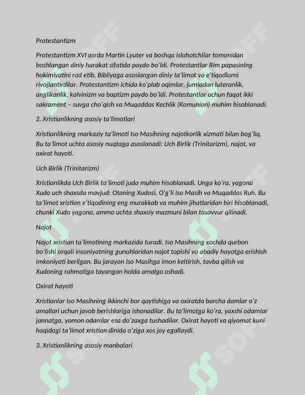 Xristianlik dini, Dinshunoslik 2