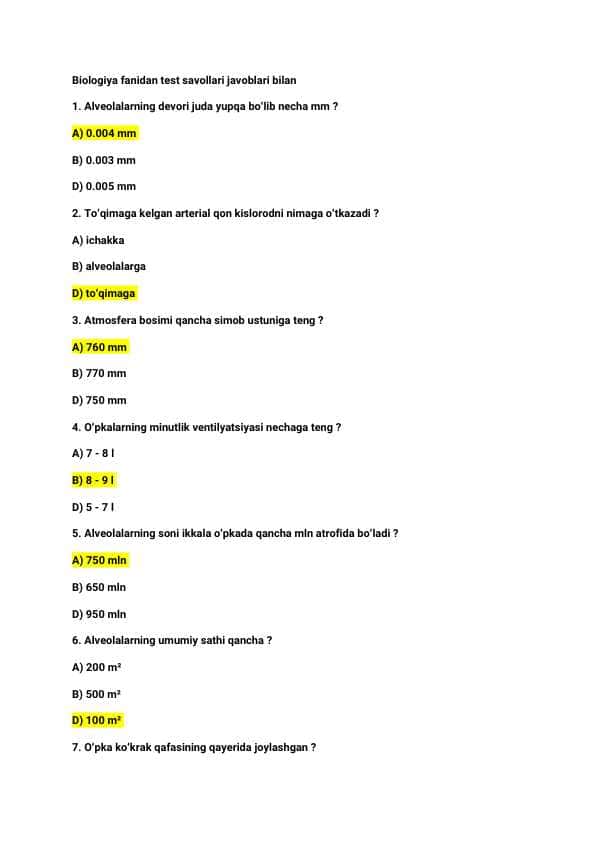 Biologiya / Test savol-javoblari bilan N_20