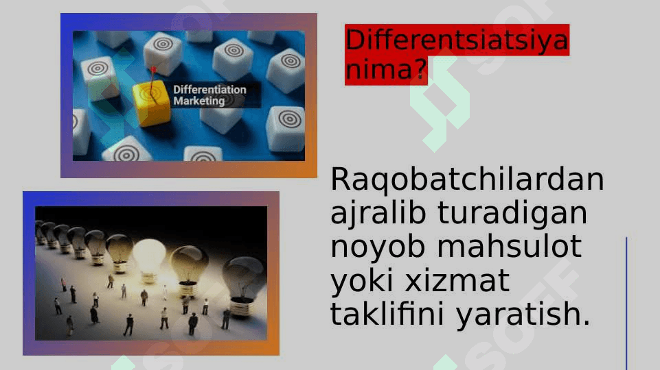 Differentsiatsiya va pozitsiyalashning marketingdagi ro’li 2