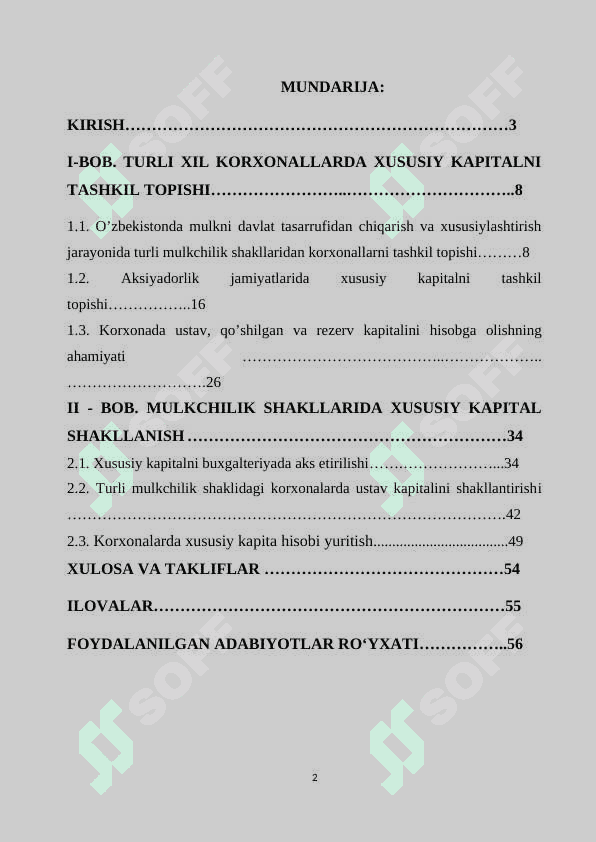 Turli mulkchilik shakllarida xususiy kapital shakllanishi hisobi 2