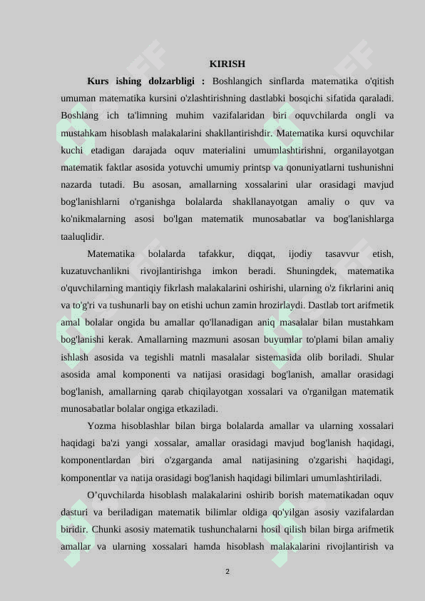 2- sinflarda sonli amallarning xossalarini o`rganish 2