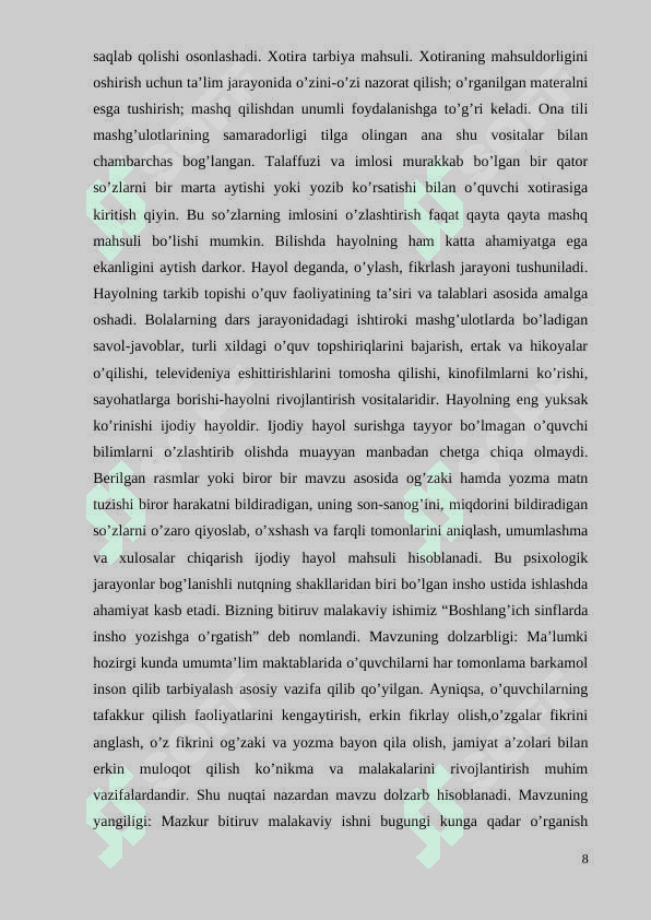 Boshlanğich sinflarda rasmga qarab insho yozish yõllari 8