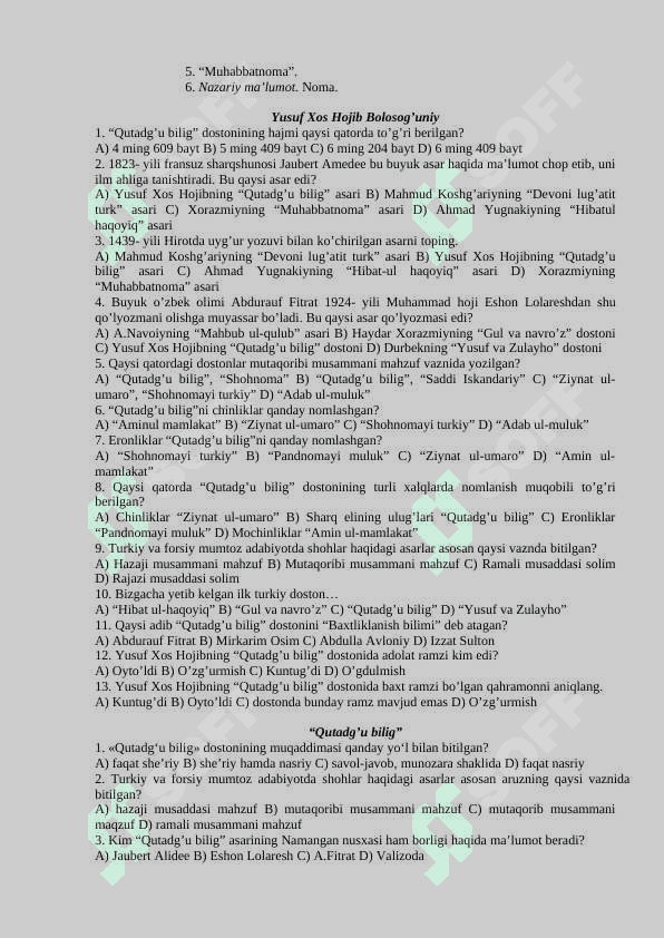 8-sinflar uchun adabiyot fanidan test savollari va javoblari 4