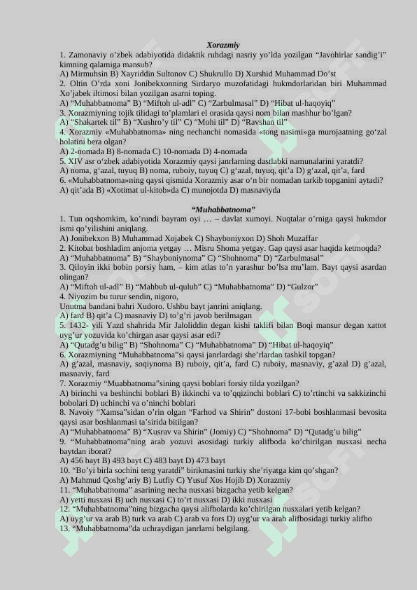 8-sinflar uchun adabiyot fanidan test savollari va javoblari 7