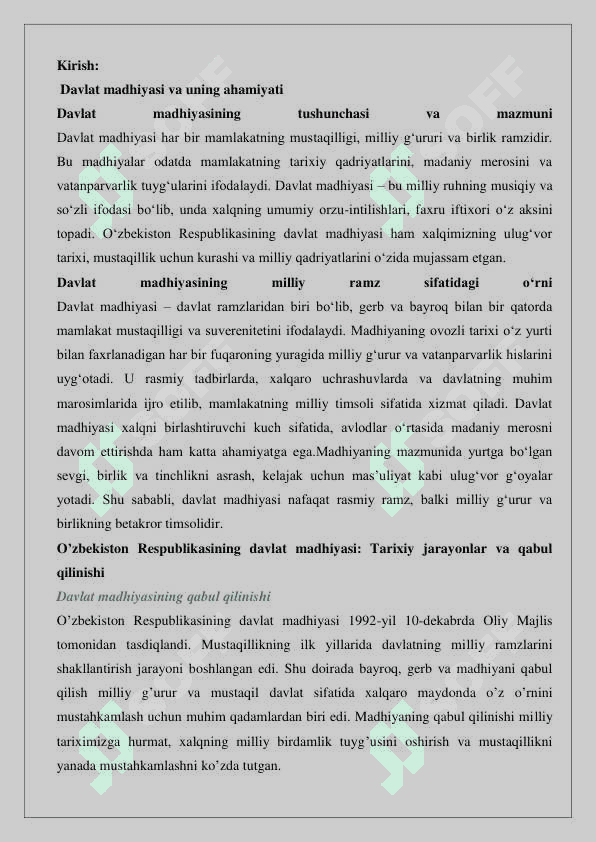 O’zbekiston Respublikasining davlat madhiyasi 2