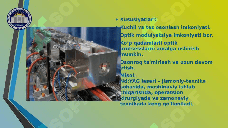 QATTIQ, SUYUQ, GAZ YARIM OʻTKAZGICHLI LAZERLAR 4