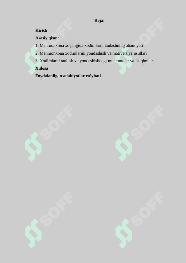 Mehmonxona xo’jaligida xodimlarni tanlash va yollash usullari 2