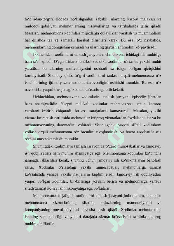 Mehmonxona xo’jaligida xodimlarni tanlash va yollash usullari 6