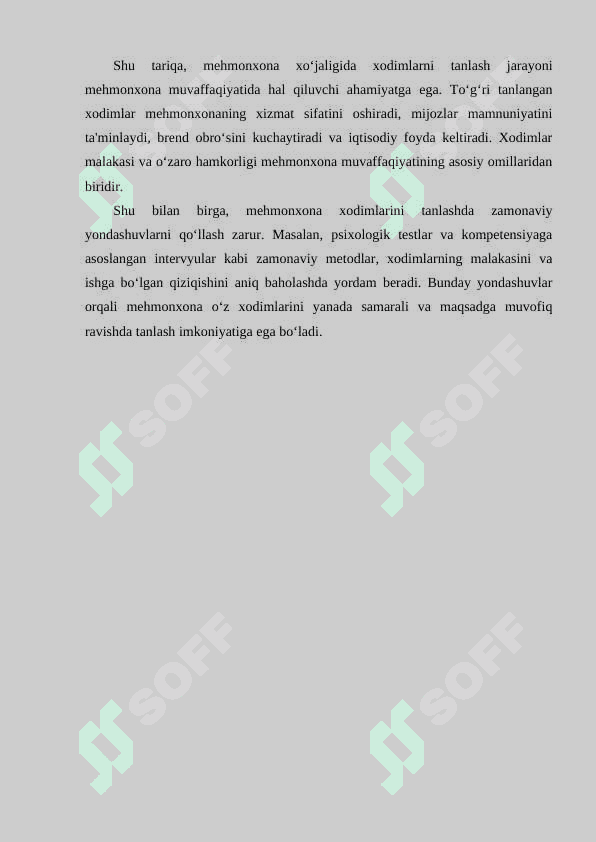 Mehmonxona xo’jaligida xodimlarni tanlash va yollash usullari 8