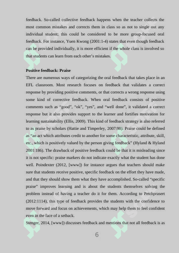 FEEDBACK DURING ORAL WORK AND ON WRITTEN WORK 6