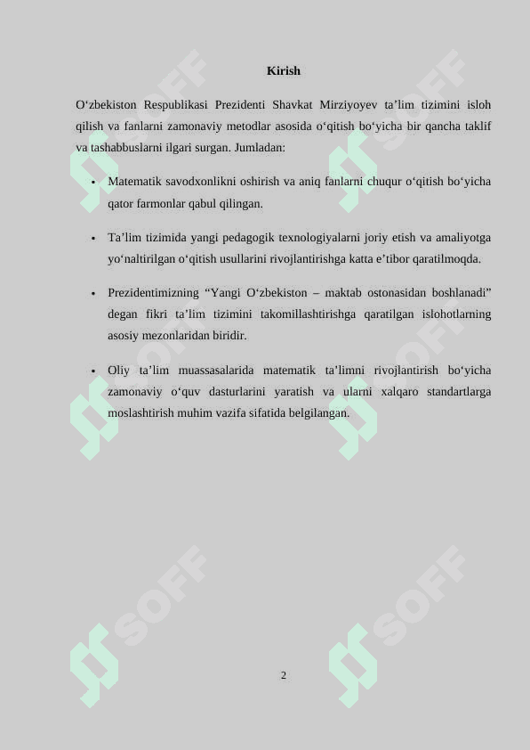 BOSHLANGʻICH FUNKSIYA VA INTEGRALNI OʻQITISH METODIKASI 2