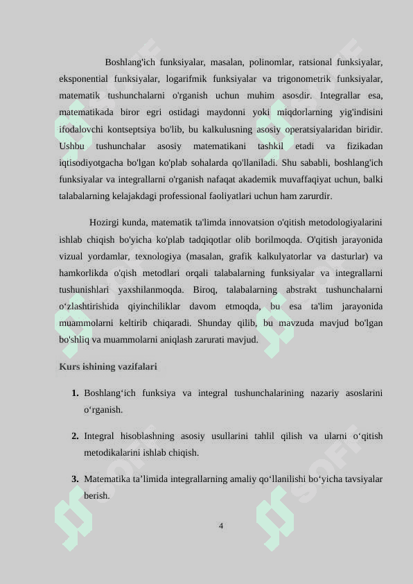 BOSHLANGʻICH FUNKSIYA VA INTEGRALNI OʻQITISH METODIKASI 4