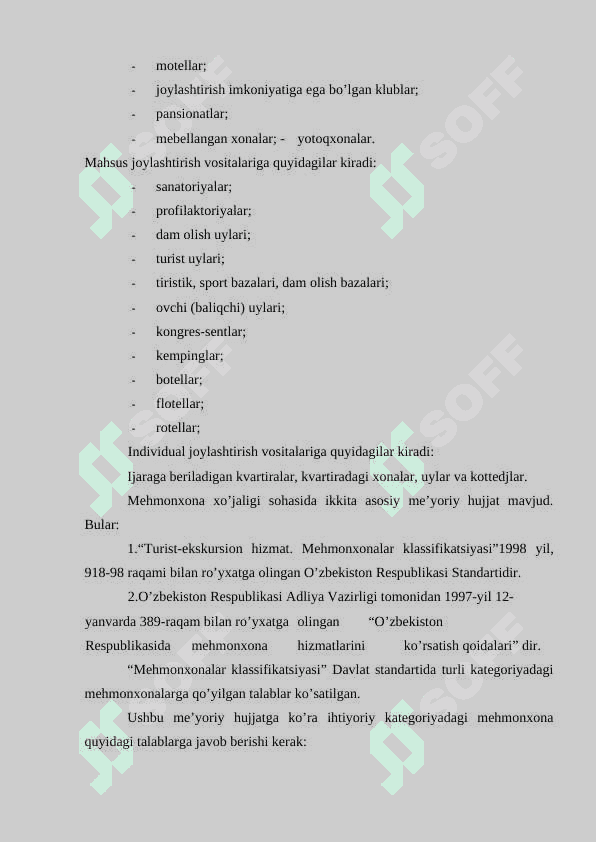 Меhmonxonalarning turizm sohasidagi o’rni 4