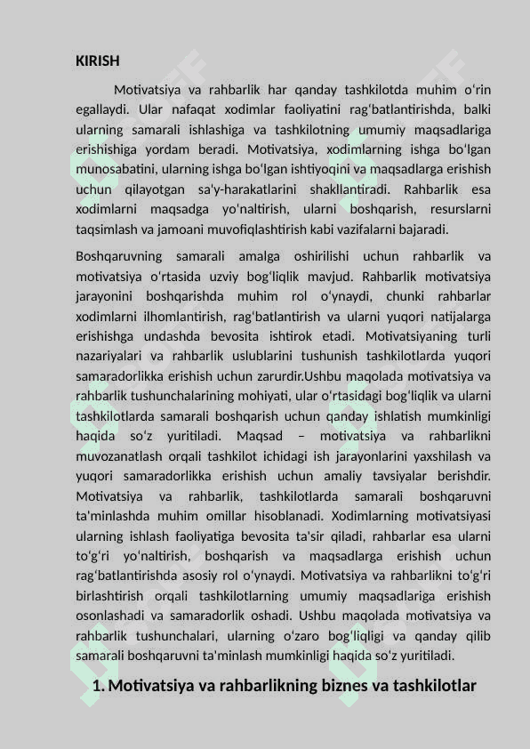 Motivatsiya  va rahbarlik qilish. 2