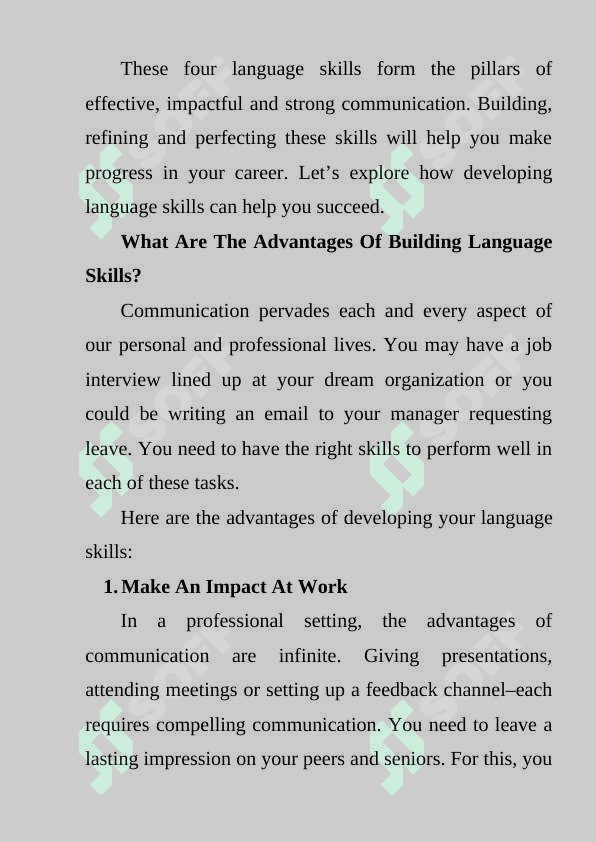 Four basic language skills listening, speaking, reading and writing 8