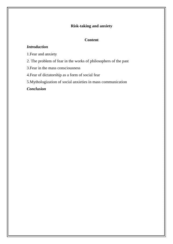 Risk-taking and anxiety