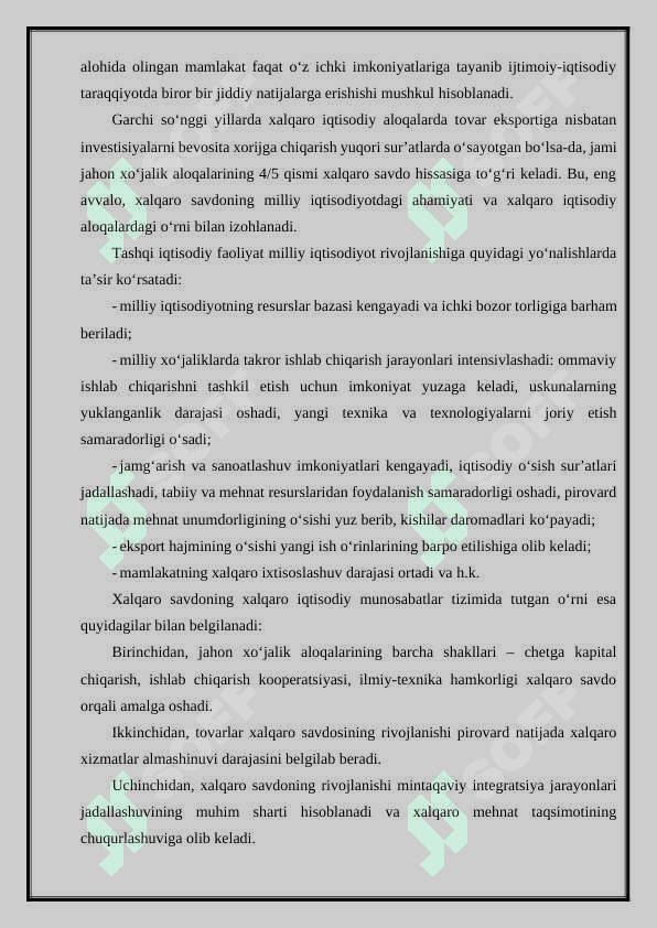 O'zbekiston Respublikasining tashqi savdo siyosati 6