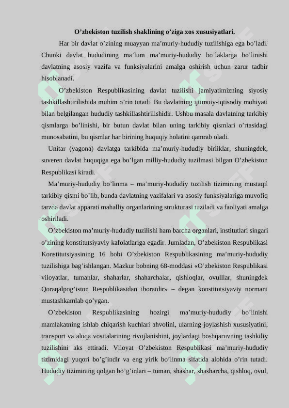O’zbekiston Respublikasida davlat shaklining o’ziga xos xususiyatlari 2