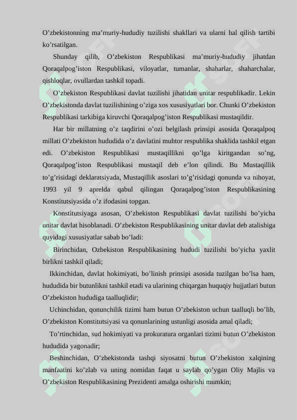O’zbekiston Respublikasida davlat shaklining o’ziga xos xususiyatlari 5