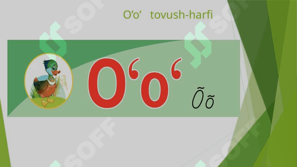 O’ tovush-harfini yozishga o’rgatish Harflarga Slaydt Ҳарфларга слайтлар 5