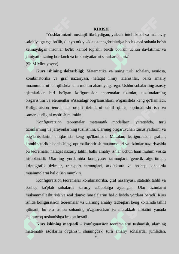 kofiguratsion teoremalar va ularning tadbiqlari 2