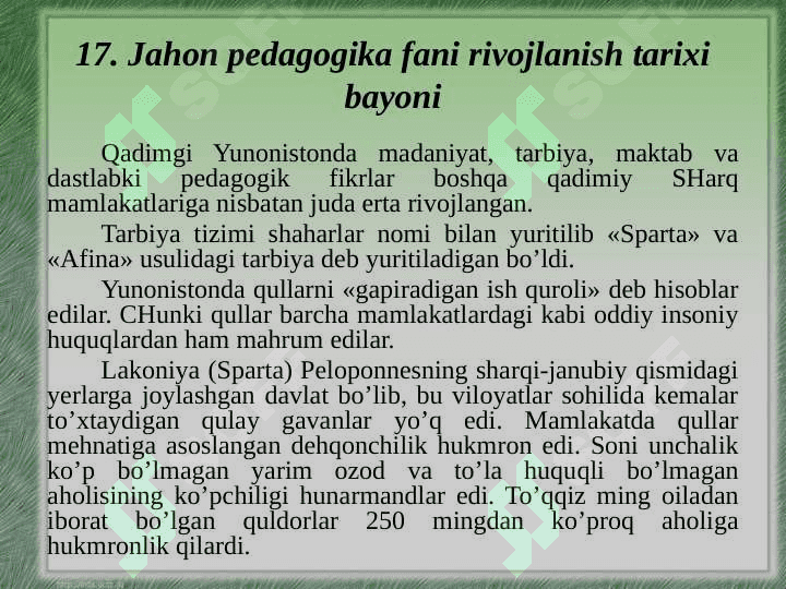 Jahon pedagogika fani rivojlanish tarixi bayoni 3