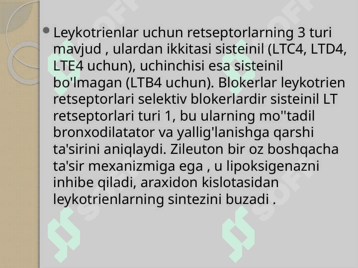 Leykotrien retseptorlariga ta’sir etuvchi dori vositalar 4