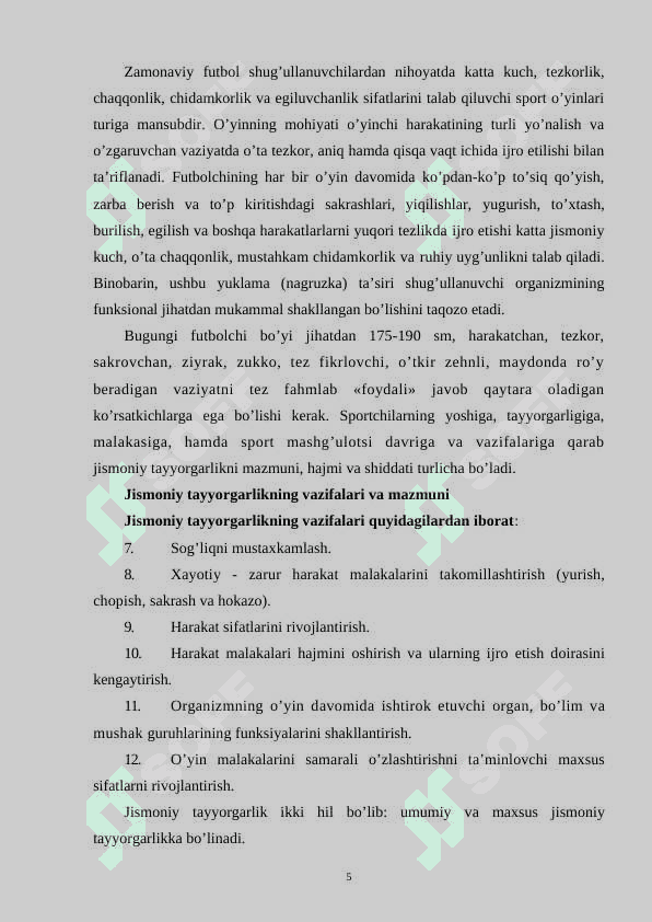 Futbolchilarni  tayyorlashda jismoniy vosita sifatida harakatli o‘yinlardan foydalanish 5