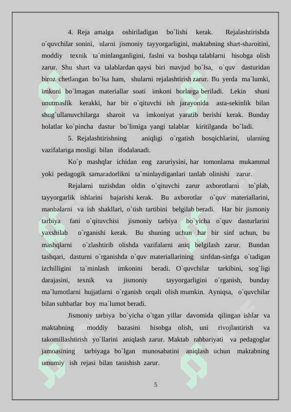 Jismoniy madaniyatda o’quv ishlarini rejalashtirish (5-9 sinflar) 5