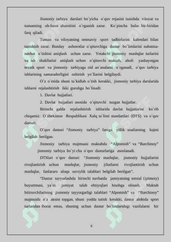 Jismoniy madaniyatda o’quv ishlarini rejalashtirish (5-9 sinflar) 6