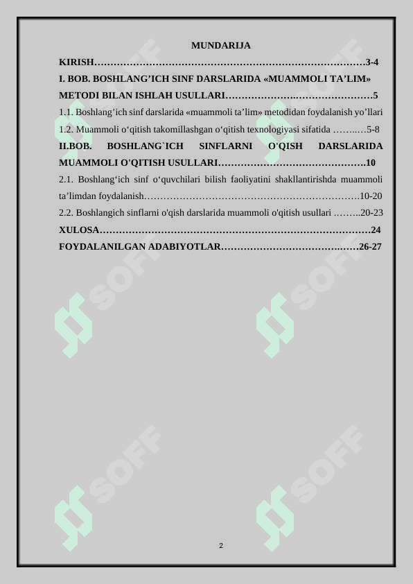 BOSHLANG`ICH SINF DARSLARIDA MUAMMOLI TA’LIM METODI BILAN ISHLASH USULLARI 2