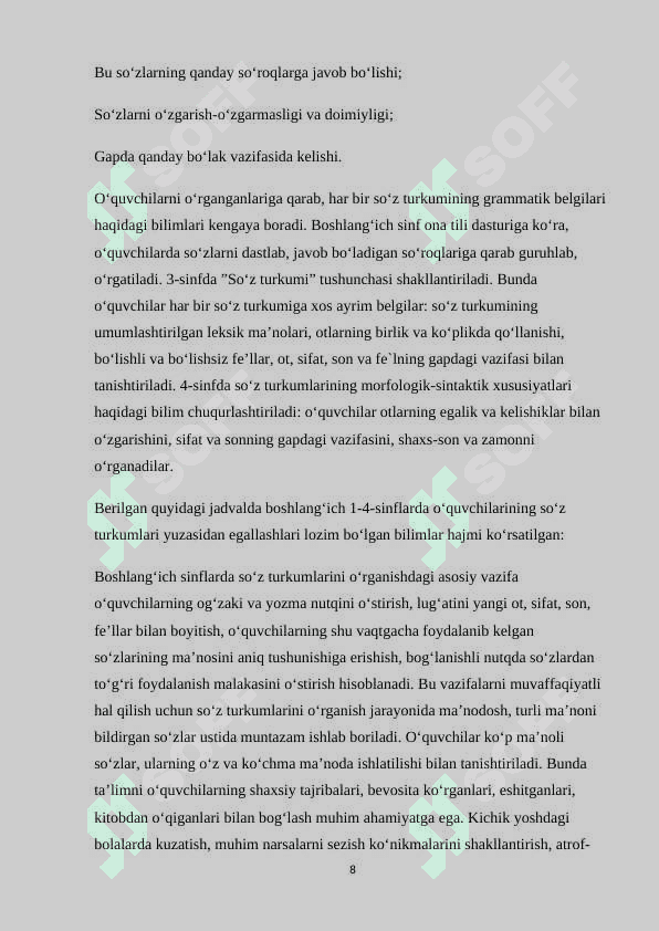 ONA TILI DARSLARIDA SO`Z TURKUMLARINI O`TISH USULLARI 8