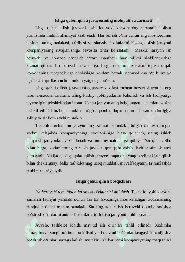 Ishga qabul qilish bosqichlari va ishga qabul qilishni rasmiylashtirish 2