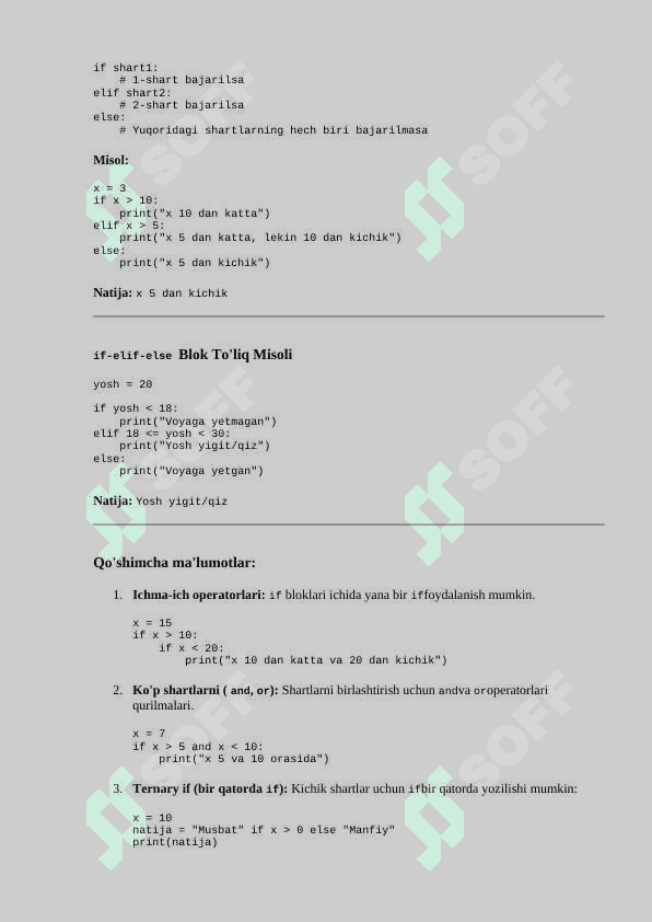 Python dasturlash tilida shart operatorlari 2