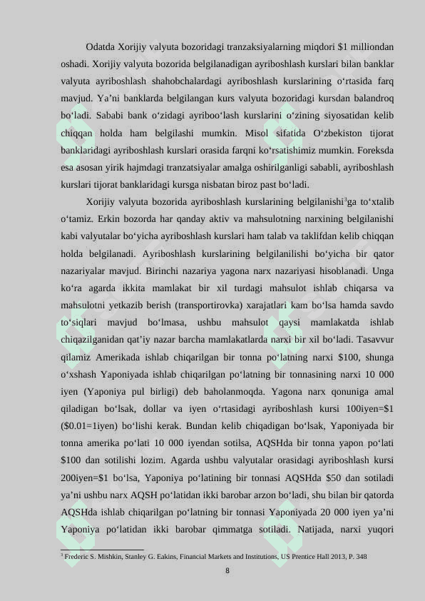 Xorijiy valyutalar bozori tawkiliy jihatlari 8