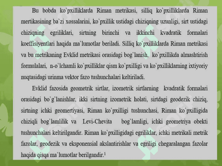 Kо‘pxilliklarda Riman metrikasi. 2