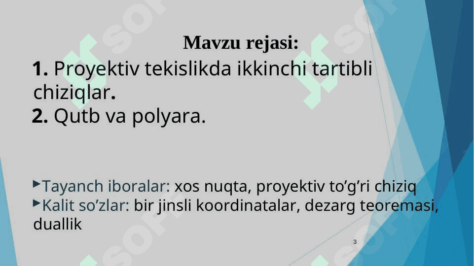 Proyektiv tekislikda ikkinchi tartibli chiziqlar 3