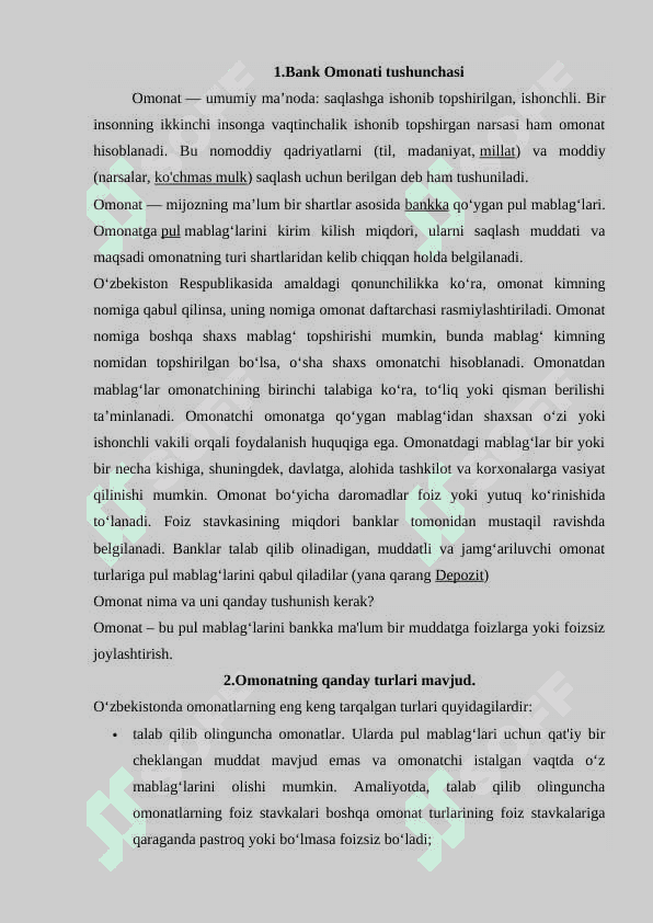 BANK OMONATLAR TURLARI BO'YICHA OLINADIGAN AUDITI 2