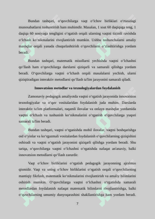 Vaqt va yuz o‘lchov birliklarini o‘rgatish metodikasi 7
