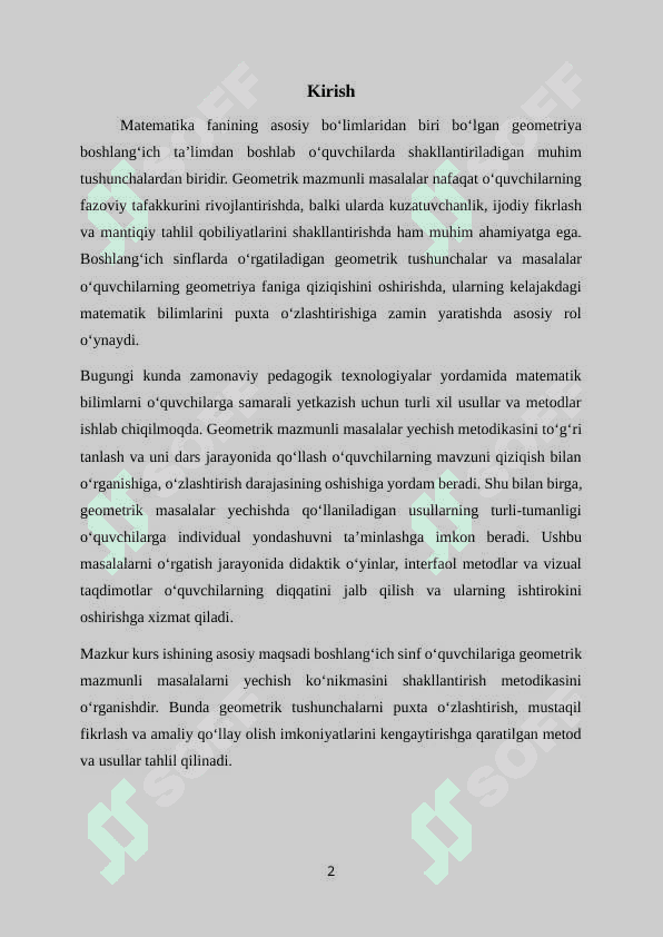 Geometrik mazmunli masalalar yechishga o‘rgatish metodikasi 2