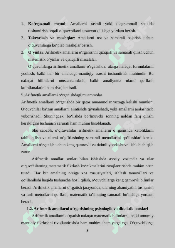 Arifmetik amallarni o‘rgatishning umumiy masalalari 8