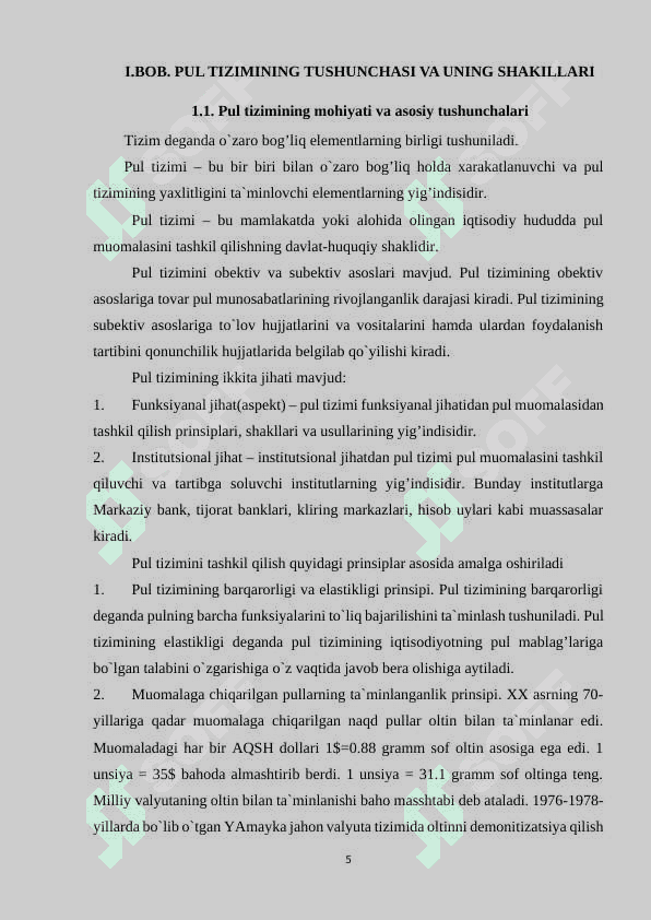 Pul tizimlari tushunchasi va uning shakillari 5