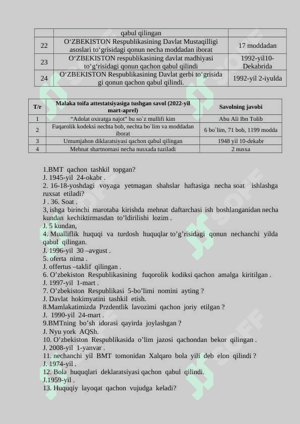Huquq attestatsiya JAVOBLAR 2