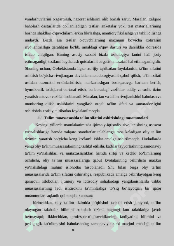 Ta'lim sifatini boshqarish davlat tizimi 8