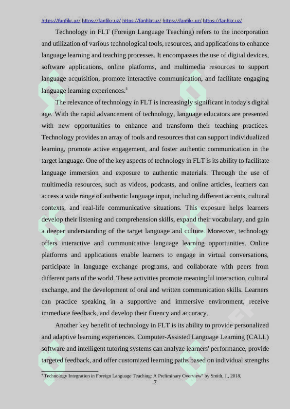The concept of technology in FLT 7