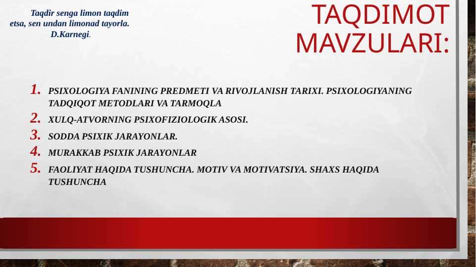 Psixologiya fanining predmeti va rivojlanish tarixi. Psixologiyaning tadqiqot metodlari va tarmoqlari