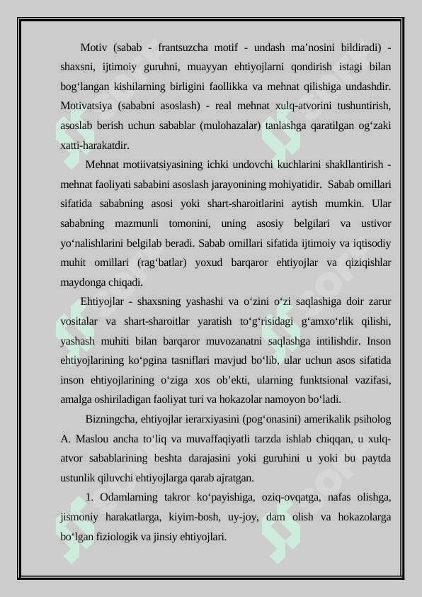 Mehnat faoliyati motivlari 2