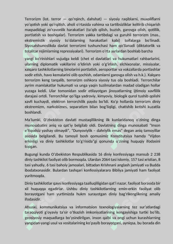Terrorizm tushunchasi, shakllari, sabablari va unga qarshi kurash mexanizmlari 2